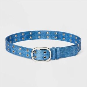 Blue Denim Belt with Silver Eyelets